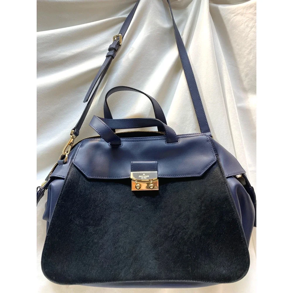 Kate Spade Navy Blue Calf-Hair Shoulder Crossbody Bag